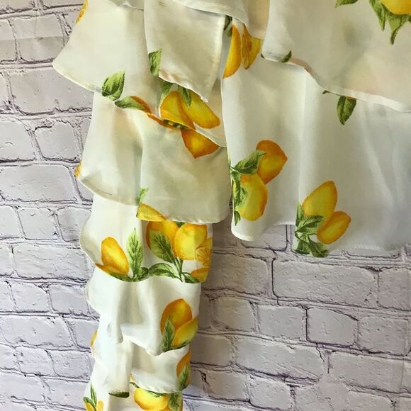 Forever 21 Lemon Ruffle Off Shoulder Crop Top Ruffled Long Sleeves Pop Art Small - Picture 5 of 10